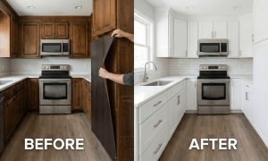before and after refacing kitchen cabinet