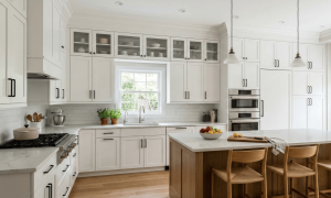 white shaker kitchen cabinet to the ceiling