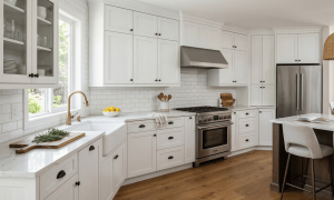 white shaker painted kitchen cabinet